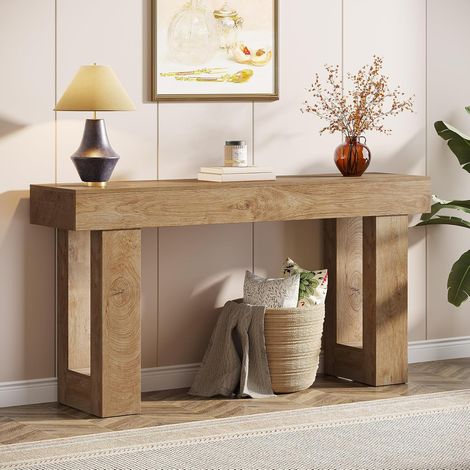 Tribesigns – Table console rectangulaire 160 cm – Bois MDF naturel – Stabilité avec repose-pieds – Pour entrée, couloir, salon (1/5)