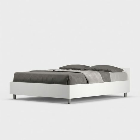 Lit double français avec rangement 140x190 en bois blanc Nuamo