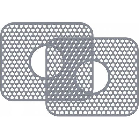 Tapis de protection en silicone pour évier, 34,3 x 29,5 cm, égouttoir à vaisselle, protège l'évier des taches, des rayures(2 pièces, gris) (1/5)