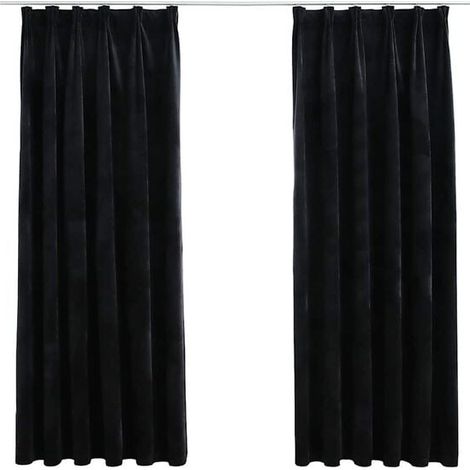 Rideaux occultants avec crochets, ensemble de deux pièces, velours noir, 140 x 175 cm (1/5)