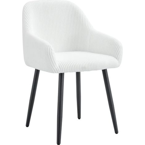 Lot 2 Chaises Salle à Manger Peach Accoudoirs Écru Pieds Métal Noir (1/5)