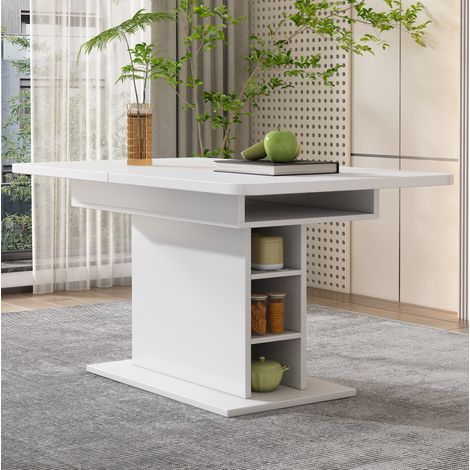 Conjunto de mesa y sillas de comedor extensible rectangular blanco HAVRYA (1/5)