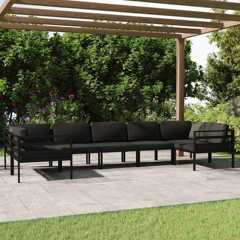 vidaXL Set muebles de jardín 7 pzas y cojines aluminio gris antracita (1/5)