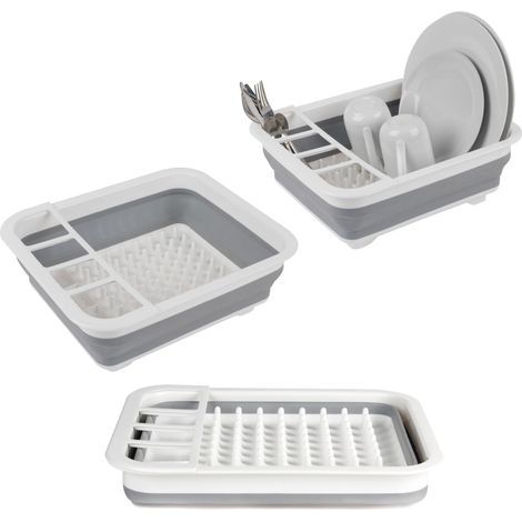 Égouttoir à vaisselle pliable avec porte-ustensile - parfait pour les propriétaires ou le camping, résistant à la déchirure, conception peu encombrante, pieds antidérapants, Gris (1/5)