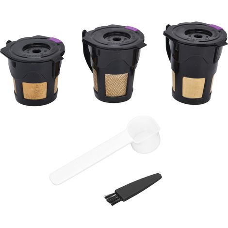 Lot doré 3 pièces Capsule réutilisable en acier inoxydable, filtre rechargeable avec brosse et cuillère pour cafetières K200 K300 K350 K360 K400 (1/5)
