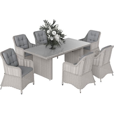 Seven-Piece Rattan Dining Set - Mixed Grey (1/5)