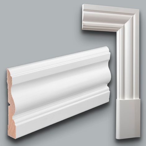 Mostrina e Battiscopa PREMIUM in legno MASSELLO mod. VITTORIANO 91x15 laccato bianco liscio (prezzo al metro)