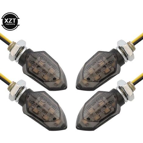 Lot de 4 mini clignotants pour moto, lentille fumée, 5 LED, 12 V, ambre, à deux fils, effet clignotant. (1/4)