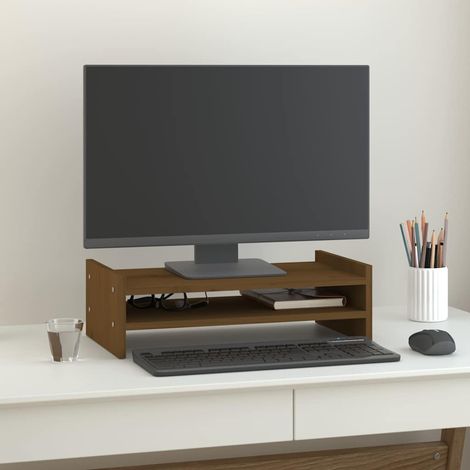 Support de moniteur en bois de pin massif marron miel 50 x 27 x 15 cm - PANGIVO (1/5)