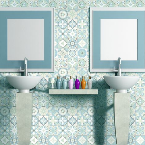 Sticker Mural Carrelage adhésif Cuisine Salle de Bain - 60 STICKERS CARRELAGES AZULEJOS CARMELINO - 60stickers20x20cm (1/5)