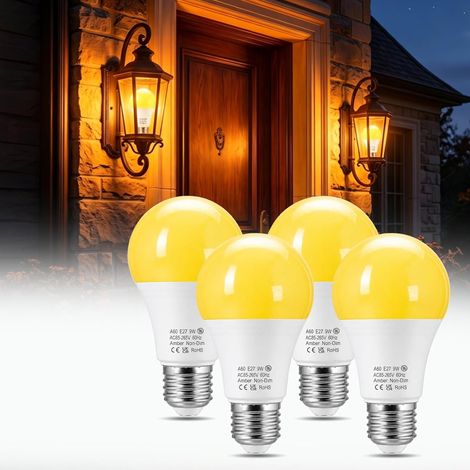 Ampoule LED E27 Extérieur Chaude Jardin, Blanc Chaud 2000K, 9W Équivalent 60W, Non Dimmable, Réduction la Lumière Bleue pour Porche Terrasse Balcon Deck Chambre, Lot de 2 (1/5)