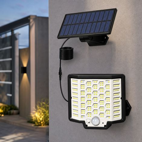 Applique Solaire Extérieure Télécommandée, Capteur Mouvement, Étanche IP65, Panneau Séparé Câble 5m, 3 Modes Lumière LED (1/4)