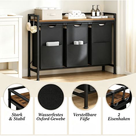 Mueble para ropa sucia 96x30x71 cm metal y madera negro marrón, 3 cestos extraíbles – MEUBLIV (1/5)