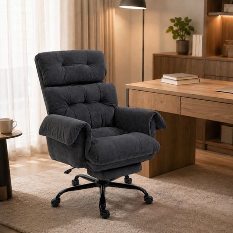 Silla de oficina ergonómica con respaldo reclinable, reposapiés extensible, estructura de acero, gris oscuro (1/5)