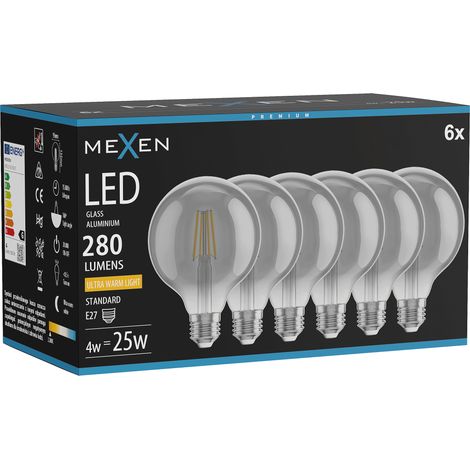 Mexen Vintis 6x Ampoule filament LED E27, G95, 4W, Chaude - 2200K, 280 lm, fumée - L157-E27-0422-70x06 (1/5)