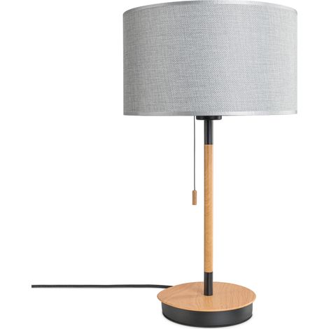 Paco Home Stehleuchte Wohnzimmer Stoffschirm Tischlampe Textil Schirm E27 Nachtlicht Grau (Ø28cm), Tischleuchte - Schwarz