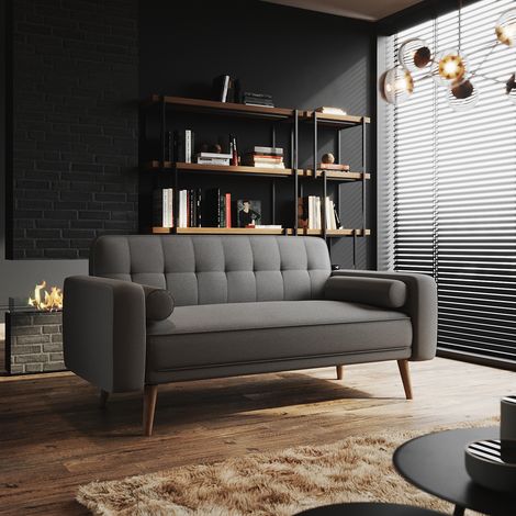 ELEGANT Sofa Bed 3 Seater Settee Recliner Couch Fabric Sofa Cover Click Clack Sofa Bed with Arms, Rubber Wooden Legs, Grey 1860 x 820 x 790 mm