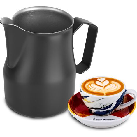 500 ml Milchaufschäumbecher aus Edelstahl, Kaffeekännchen, Latte Art für Cafés (Schwarz) (1/5)