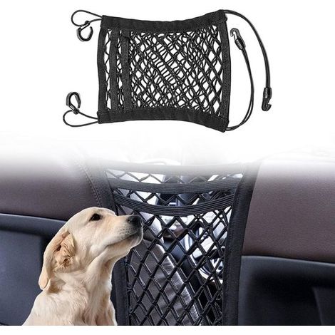 Filet de sécurité universel pour chien en voiture, barrière et rangement 3 couches entre sièges avant, organisateur élastique, montage facile, pour SUV et berlines (1/5)