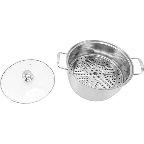Casserole vapeur en acier inoxydable, grande capacité multicouche martensitique, couvercle en verre, double étage (1/5)