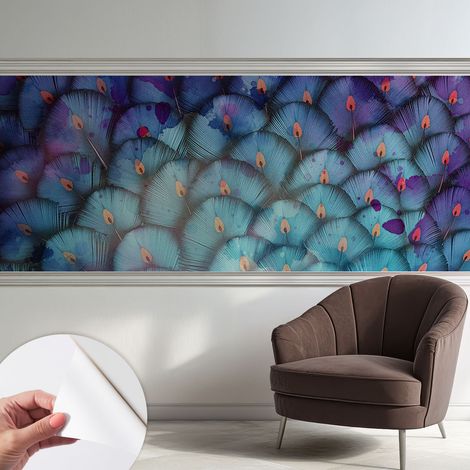 Papier peint autocollant adhésif avec motifs pour salon et chambre accessoire stylé pour votre intérieur Plumes colorées 250x104 cm (1/5)
