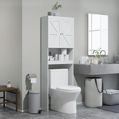 Hängeschrank fürs Badezimmer, Schrank mit 2 Türen und Einlegeböden, 58,5 cm (L) x 23 cm (B) x 170 cm (H), weiß