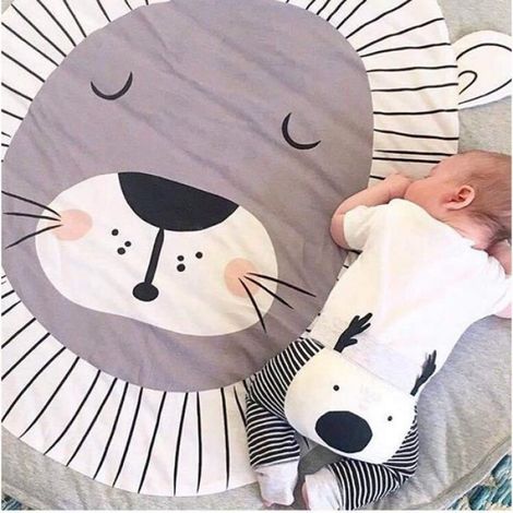 Tapis de jeu pour bébé - Animaux Moquette - Lion - Coton de haute qualité - 90cm de diamètre (1/4)