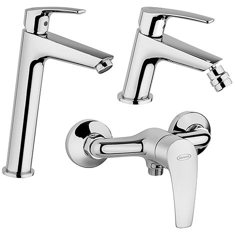 Set Rubinetti Jacuzzi per lavabo alto e bidet senza scarico e doccia esterno serie Lucente cromato (1/5)