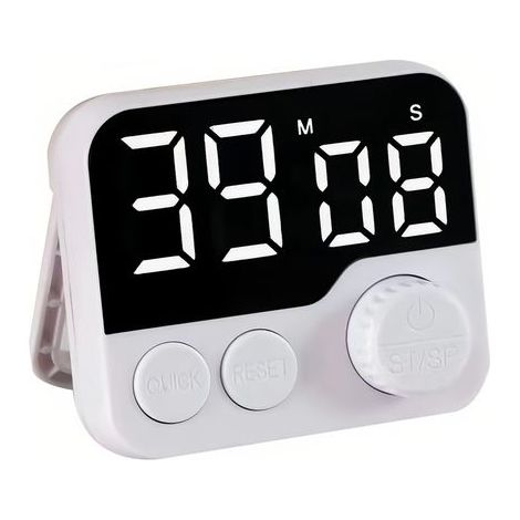 Digitaler Küchentimer mit großem LED-Display, Drehknopf und Magnetverschluss für präzises Zeitmessen (weiß). (1/5)