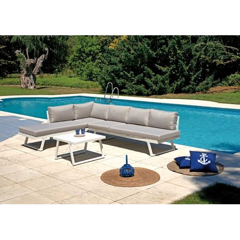 Set mit zwei Sofas, die in Aluminium-Liegen umgewandelt werden können, und weißen Kissen MALIGI HOME MG/VIOLA Weiß (1/5)