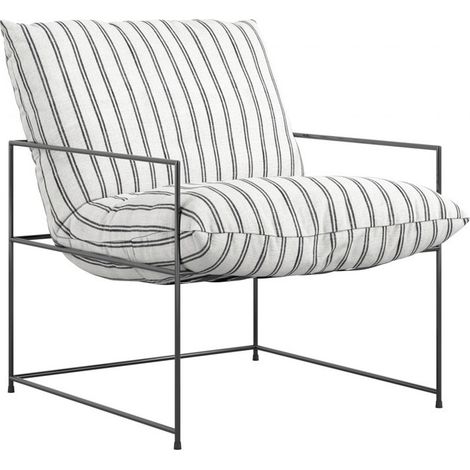 Brook Chair - Twill/Metal - L75 x W75 x H95 cm - White/Black Chalk Stripe/Black