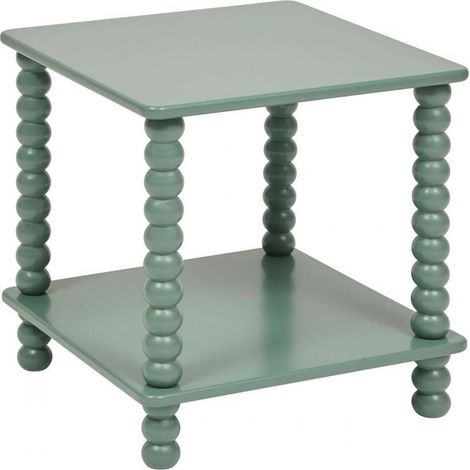 Table d'appoint table café avec 1 étagère et des pieds boules, coloris Vert Olive - Longueur 40 x Profondeur 40 x Hauteur 45 cm (1/4)