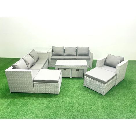 Fimous Polyrattan Gartenmöbelset mit Graue Kissen 11-Sitzer mit Sessel,Couchtisch und Beistelltisch (1/5)