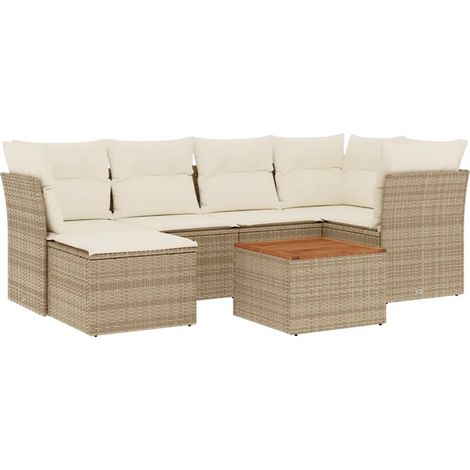 Set sofás de jardín 7 piezas y cojines ratán sintético beige vidaXL (1/5)