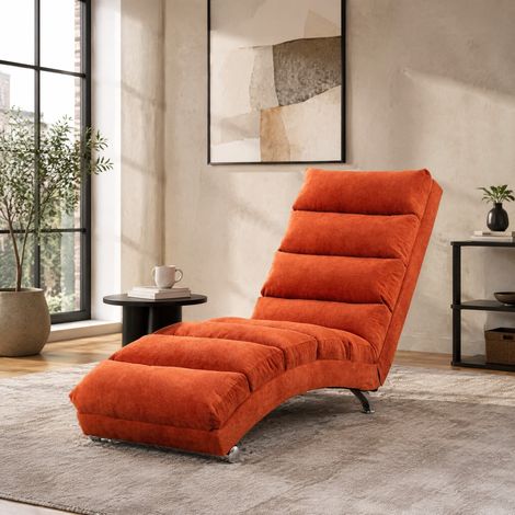 Poltrona relax fissa con vibrazione, lino arancione, 250 kg, 55 x 148 x 84 cm DESVIAE (1/5)