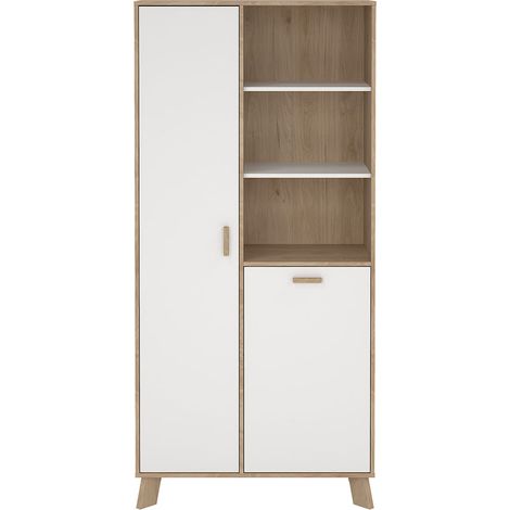 Ikast Vitrinenschrank 2 Türen, 3 Ablagen Eichen-Dekor, weiß.