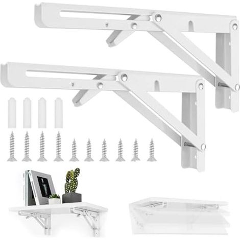 Lot de 2 consoles pliantes pour charges lourdes - 25 x 11,5 cm - Roulement de 35 kg - En acier inoxydable - Pour la maison, le bureau - Montage mural (1/4)