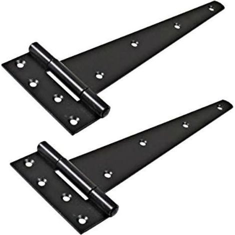 2x Black Metal 6" T Hinges, Tee Hinges with Fittings Powder Coated (1/2)