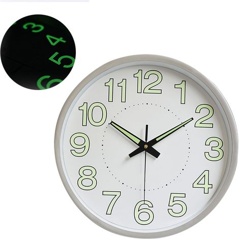 Horloge murale lumineuse de 30 cm (12 pouces), minimaliste, ronde, à quartz, argentée, idéale pour la décoration de la chambre ou du salon. (1/5)