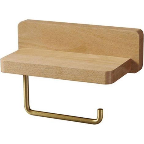 1 Porte-papier toilette, Bois, Étagère de rangement, Laiton, Fixation murale, Salle de bain (1/4)