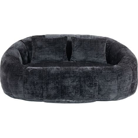 Fauteuil relax en velours côtelé noir, dossier haut, pour adulte – Usage intérieur et extérieur, siège moelleux nomade (1/5)