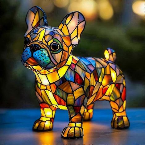 LED-Tischlampe in Mopsform aus Kunstharz – Nachtlicht in Form eines Hundes aus Buntglas, originelles Geschenk für Hundeliebhaber, Schreibtischdekoration (einzigartiger Stil) (1/5)