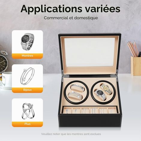 Remontoir Montre Automatique,Boîte Montre Supérieure Automatique Boîte pour 4+6 Montres Boîte Montre Supérieure,pour Ranger Montres et d'autres Petits Objets,Noir (1/5)