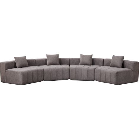 Sofá modular curvo de chenilla gris con 2 cojines, componible y sin montaje (1/5)