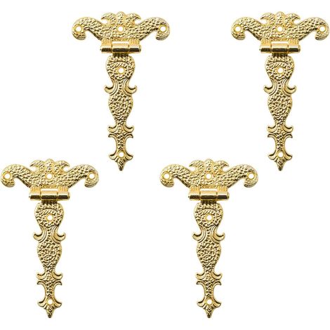 Charnière décorative en T, alliage de zinc, charnière de porte avec vis, 11,3 cm x 6,9 cm, or, 4 pièces