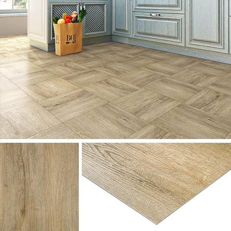 PVC Adhesive Floor Bathroom Tiles 30 x 30 cm Lino Floor Adhesive Oak Wood Waterproof Tile Adhesive Floors Kitchen Floors 16 Adhesive Parquet Tiles Imitation Wood Light Bedroom Toilet (1/5)
