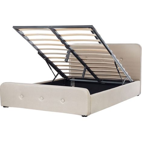 Letto Imbottito Tessuto Beige a Doghe con Box Contenitore 160 x 200 cm Rennes (1/5)