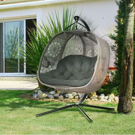 Sedia sospesa con supporto per 2 persone, pieghevole, 132 x 126 x 172 cm, sabbia, acciaio HAVRYA (1/4)