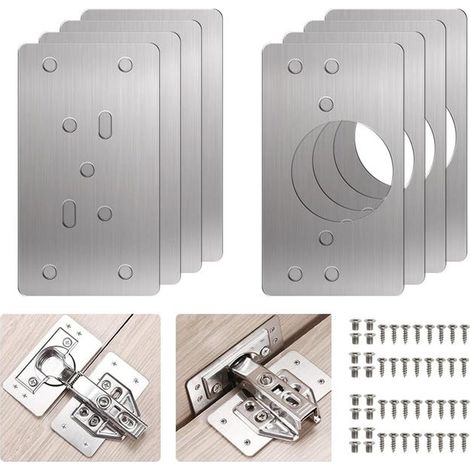 Furniture hinge repair kit (8 pieces), including stainless steel plates for doors, drawers and windows. (1/4)