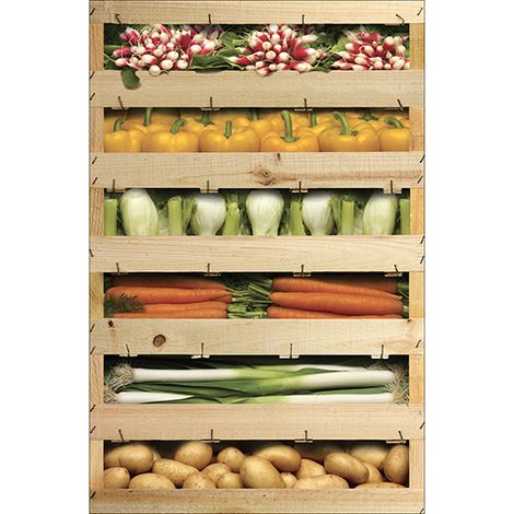 Sticker réfrigérateur et lave vaisselle, caisses légumes réalisme déco, 75 cm X 49 cm (1/4)